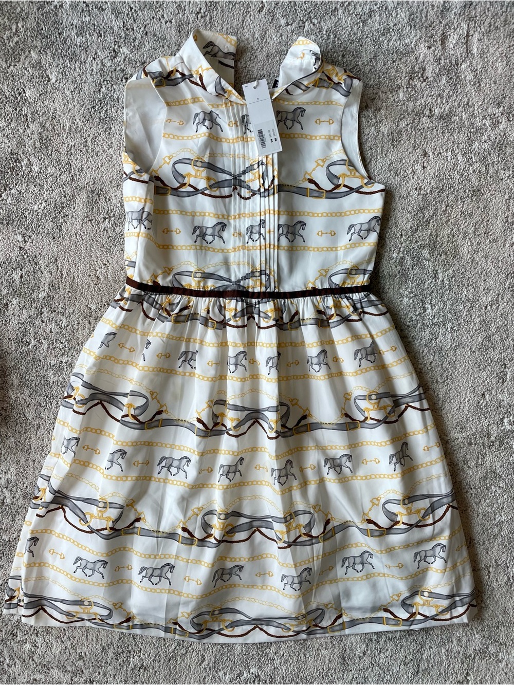 NWT Janie & Jack Equestrian Print Sleeveless Dress - White & Gold
